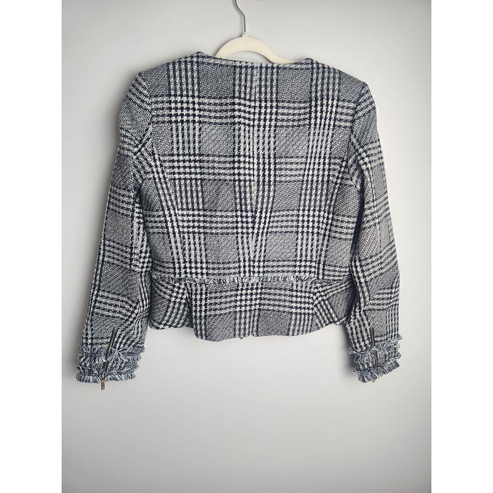 Karl Lagerfeld womens Boxy tweed blazer sz 12 structures shoulder zip career - Picture 4 of 8
